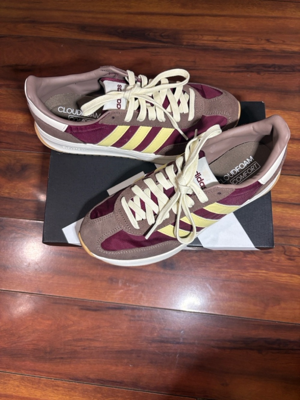 adidas Cloudfoam Sneakers in Burgundy, Taupe & Pale Yellow - Picture 8 of 8